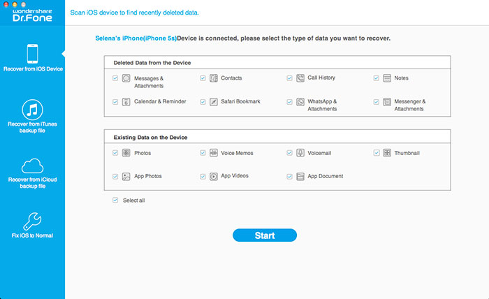 select the files recover of iPhone